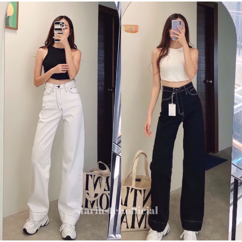 𝐒𝐭𝐚𝐫𝐥𝐮𝐬𝐭𝐞𝐫 กางเกงขากระบอกเอวสูง ผ้ายืด ด้ายสีตัด Chuu -5kg