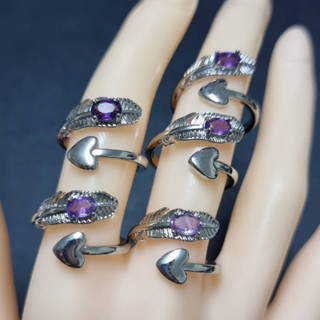 แหวนพลอยอเมทิสต์ เรือนหัวใจ ใบไม้ Amethyst ฟรีไซส์