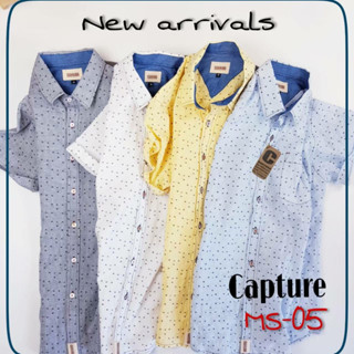 เสื้อเชิ้ตแขนสั้น คอปก ผ้า Cotton100% ลายอักษร M มีถึงไซส์ 4XL อก 48 นิ้ว