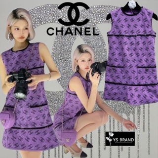 เดรสกระโปรง Chanel เย็บซิบด้านหลัง เย็บกระเป๋าด้านหน้า2ข้าง ติดกระดุมChanel สวยหรูมากๆ