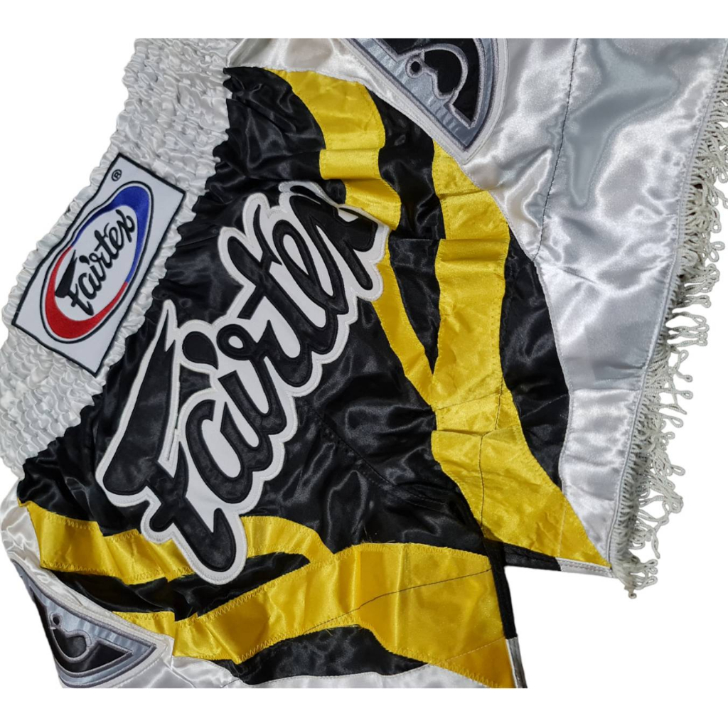 กางเกงมวย Muay Thai Shorts - Fairtex Shorts Black White Yellow Size M Brand Fairtex แท้ 100%