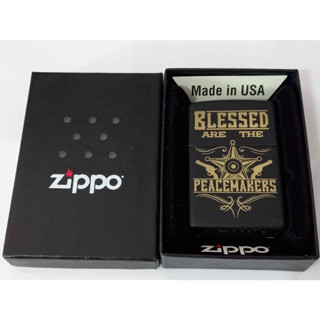 ZIPPO 79920 BLESSED ARE PEACEMAKER     BLACK MATTE LASER ENGRAVE   สีดำเมทาลิค  ลายแบบเลเซอร์   ของใหม่ไม่ผ่านการใช้งาน