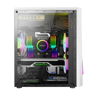 EVESKY Lingguang กรณีคอมพิวเตอร์เดสก์ทอปกรณีเต็มด้าน, RGB Dazzle แถบแสงสีเกมน้ำเย็นสนับสนุน ATX กรณีคอมพิวเตอร์เกมกระดาน