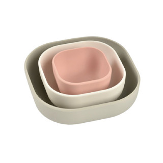 BEABA ชุดชามซิลิโคน 3 ชิ้น Set of 3 Silicone Stackable Bowls (Dusty Rose/Cotton/Velvet Grey)