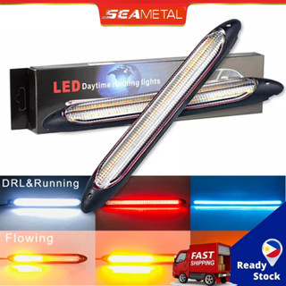 SEAMETAL ไฟหน้ารถ LED ค่ะ 1 คู่LED DRLสากลสัญญาณเลี้ยวต่อเนื่องสีเหลืองBright RGB DRLไฟวิ่งกลางวันสำหรับไฟหน้ารถยนต์ 12V Car Daytime Running Light Strip Scan