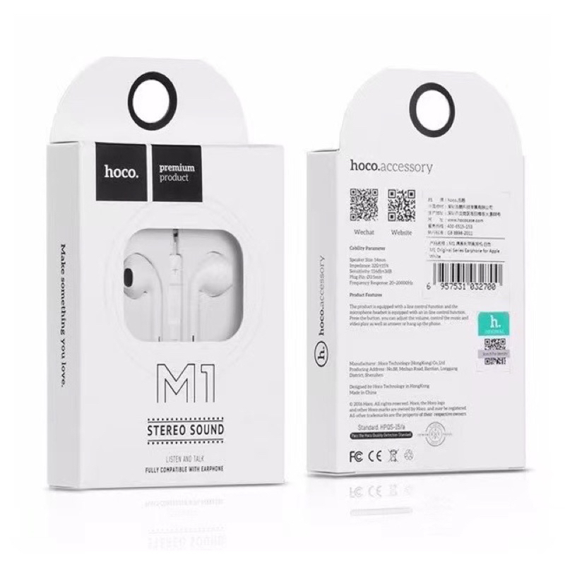 (M1) Hoco หูฟัง แจ๊ค 3.5มม. หูฟังมีสาย ใช้ได้ทุกรุ่น Earphone มีปุ่มเพิ่มลดเสียง