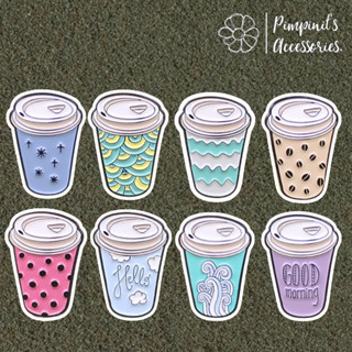 ʕ •ᴥ•ʔ ✿ พร้อมส่ง : เข็มกลัดเซ็ทแก้วกระดาษเครื่องดื่มร้อน | Hot Drink Paper Cups Enamel Brooch Pin Set.