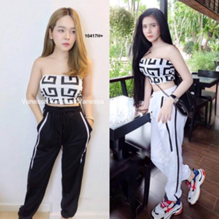 CS10417  Set เสื้อเกาะอกกราฟฟิก + กางเกงวอร์ม#A12-4 Set graphic strapless shirt + warm pants #A12-4