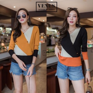 3 Tone Knitting เสื้อแขนยาวผ้าทอนุ่ม แต่งลายสีสลับกัน งานเก๋มากๆนะคะ เนื้อผ้านุ่ม ใส่สบายมากๆนะคะเพิ่มความเก๋ด้วยการแต่ง