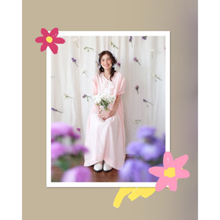 🌸Pammy ~ เดรสยาวสีชมพูหวานทรงเบบี้ดอลมาพร้อมกับสลิปเดรสซับในผ้าเนื้อนิ่ม