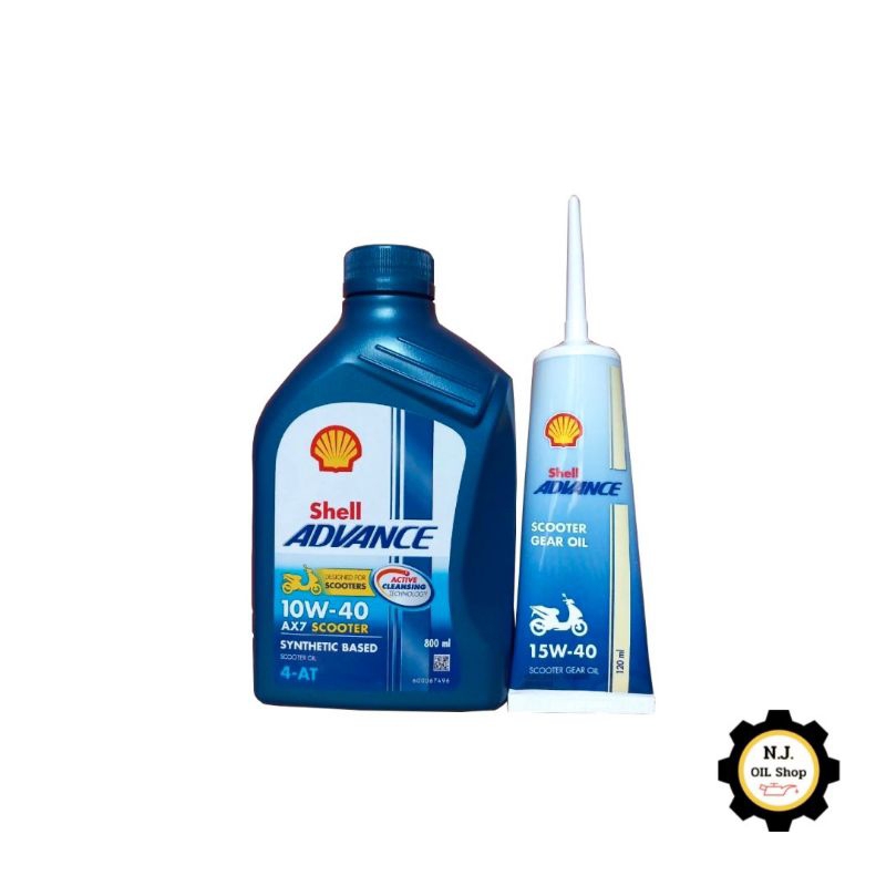 น้ำมันเครื่องกึ่งสังเคราะห์ Shell AX7 สกู๊ตเตอร์ 10W-40 (0.8L) + น้ำมันเฟืองท้าย Shell สกู๊ตเตอร์ 15