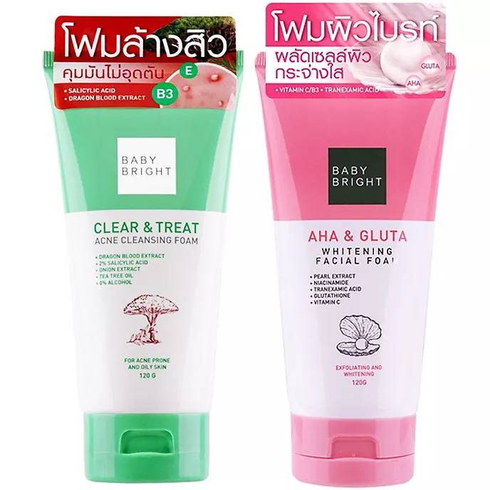 Baby Bright AHA & Gluta Whitening Facial Foam 120g โฟมล้างหน้า เบบี้ ไบรท์