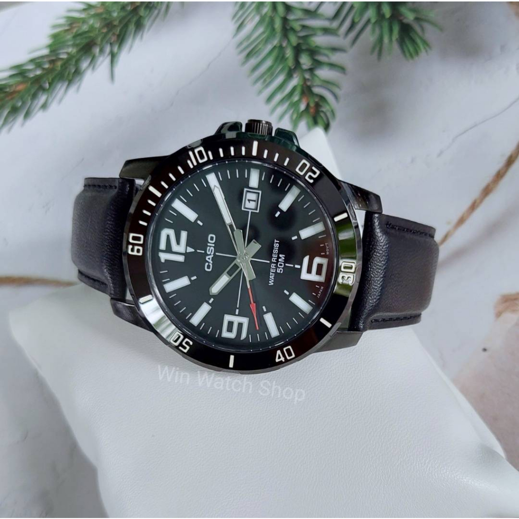 นาฬิกา Casio แท้ 100% รุ่น MTP-VD01BL-1B นาฬิกาผู้ชายสายหนัง สีดำ ของแท้ 100% รับประกันสินค้า 1 ปีเต็ม