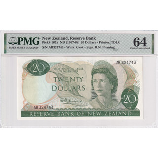 New Zealand 20 Dollars 1967 P 167a Choice UNC PMG 64