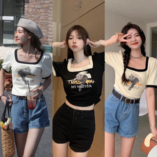 เสื้อครอปไหมพรมสกรีนแมวน่ารักๆ