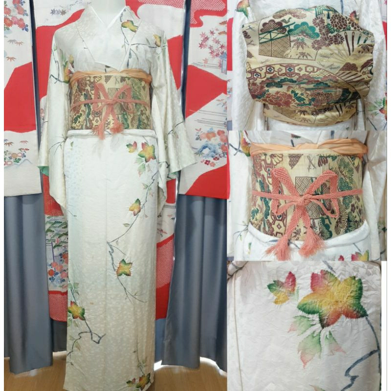พร้อมส่ง set kimono กิโมโน สีเขียว มือสองของแท้จากญี่ปุ่น