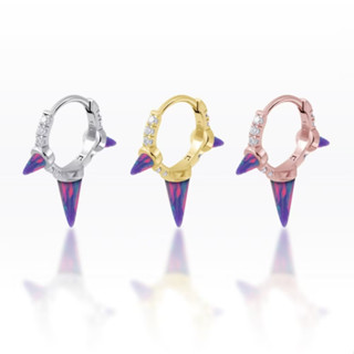 PiercingRoomByJay Triple Spike Purple Opal/CZ Huggie Hoop เงินแท้