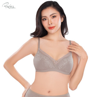 Presea บราไร้โครง Beauty Lace bra ตกแต่งลูกไม้ สีเทา MA1512