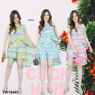 PP18485 Set #สาวอวบ 2 ชิ้น เสื้อระบาย หน้าสั้นหลังยาว + กางเกงขาสั้น ..