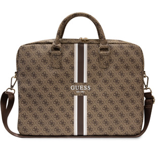 GUESS PU 4G With Printed Stripes Laptop Bag 16 inches - Brown  กระเป๋าสำหรับแท็ปเล็ต