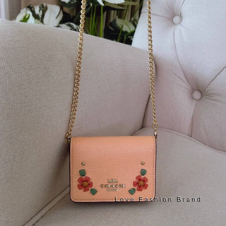 👑ผ่อน0%~แท้100%👑CA024 กระเป๋าใส่บัตร Mini Wallet On A Chain With Floral Whipstitch