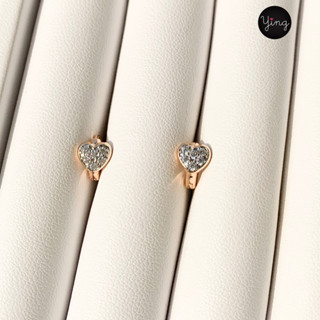 ✨NEW✨ต่างหูห่วงเล็กสีทอง เพชรรูปหัวใจคู่จิ๋ว ขนาดห่วง 6 mm