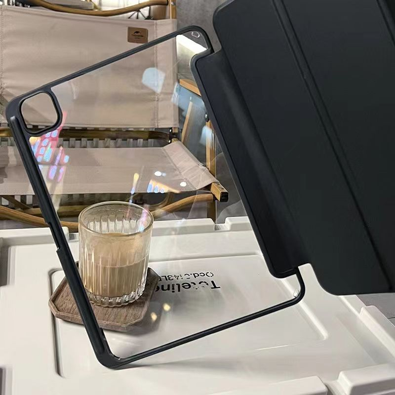เคสไอแพด วัสดุอะคริลิค Air4/5 ​​10.9/Pro11mini6/7 gen5/gen6 9.7 gen7/gen8/gen9 10.2 ฝาหลังแบบใสพร้อมช่องเสียบปากกาชาร์