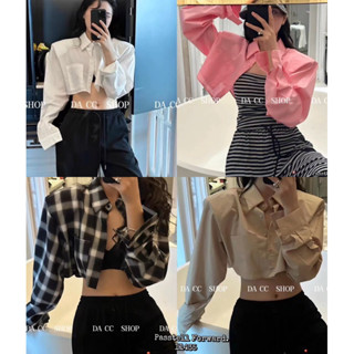 🇰🇷New🇰🇷  Korea cropped shirt Shirtครอปมีฟองน้ำเสริมบ่า ผ้าดีใส่สบาย แนะนำเลยค้า