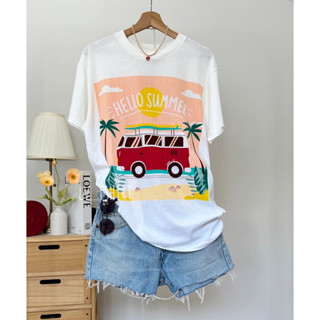 เสื้อยืดฟอกสีขาวhello summer