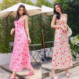 Cozyy Jisoo Rose Dress เดรสยาวสายเดี่ยวผูกอกผ้าไหมอิตาลี่พิมพ์ลาย พร้อมส่ง