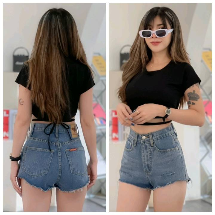 🔥ขายดี🔥กางเกงยีนส์ขาสั้นเอวสูง สไตล์เกาหลี กีดขาด 2 ข้าง ทรงสวย เซ็กซี่ มี 2 สี💕