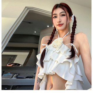 CHERISH (พร้อมส่ง) E12 เสื้อเกาะอก เสื้อครอป คล้องคอ แฟชั่น …