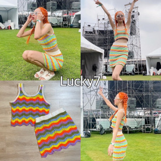 BY IRA เซ็ท 2.ชิ้น เสื้อกล้ามไหมพรมลายคลื่นสีพลาสเทล+กระโปรงไหมพรม ต๊าชชชม๊ากกกจ้ะ