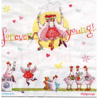 Pladao Napkin ภาพ Happy Birthday Forever Young Chickenwings กระดาษแนพกิ้น สำหรับงานศิลปะ เดคูพาจ decoupage ขนาดL 33x33