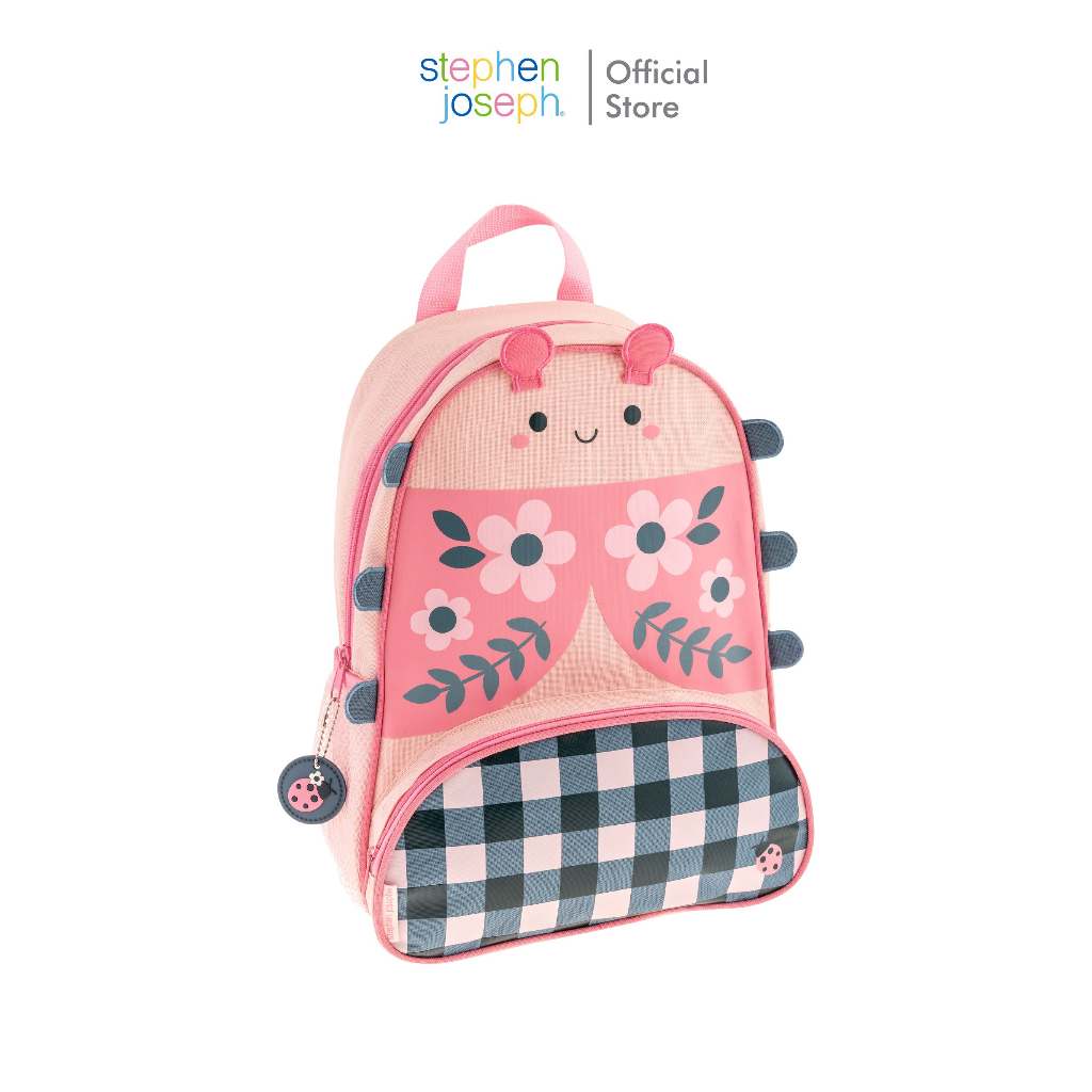 Stephen joseph กระเป๋าเป้เด็ก ยอดนิยมจากอเมริกา ฟรีสติ๊กเกอร์ติดชื่อSIDEKICKS BACKPACK LADYBUGสะพายสบายพร้อมช่องใสขวดน้ำ