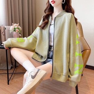 เสื้อแขนยาว ไซส์ใหญ่ ซิปหน้า สีพื้น ปักด้านหลัง ผ้าคอตตอล พร้อมส่ง