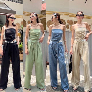 ชุดเซ็ต2ชิ้น เสื้อเกาะอก กางเกงขายาว เนื้อผ้าใส่สบาย ใส่ไปทะเลได้จ้า 🌤️