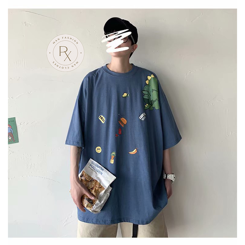 PX SALE เสื้อยืดลายไดโนเสาร์ เสื้อผ้าแฟชั่นแขนสั้น ลายการ์ตูน สไตล์เกาหลี น่ารัก ใส่ได้ทุกเพศ