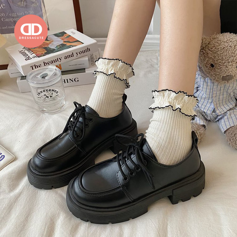รองเท้าหนังส้นหนา 💫 8007 สไตล์อังกฤษ สำหรับผู้หญิง คอสเพลย์ cosplay