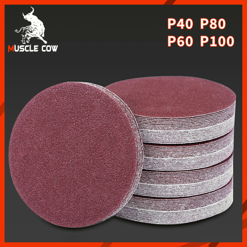 MUSCLE COWกระดาษทรายกลม 4 นิ้ว กระดาษทราย กลม หลังสักหลาด (แพคละ100แผ่น)ใช้กับจานติดกระดาษทราย 4 นิ้ว ขัดไม้ ขัดเหล็ก ขั