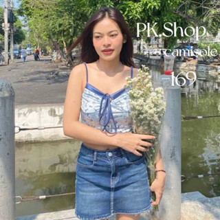 PKShop|🌈🌷สายเดี่ยวผูกหน้าลายดอกสายเดี่ยวลายดอก