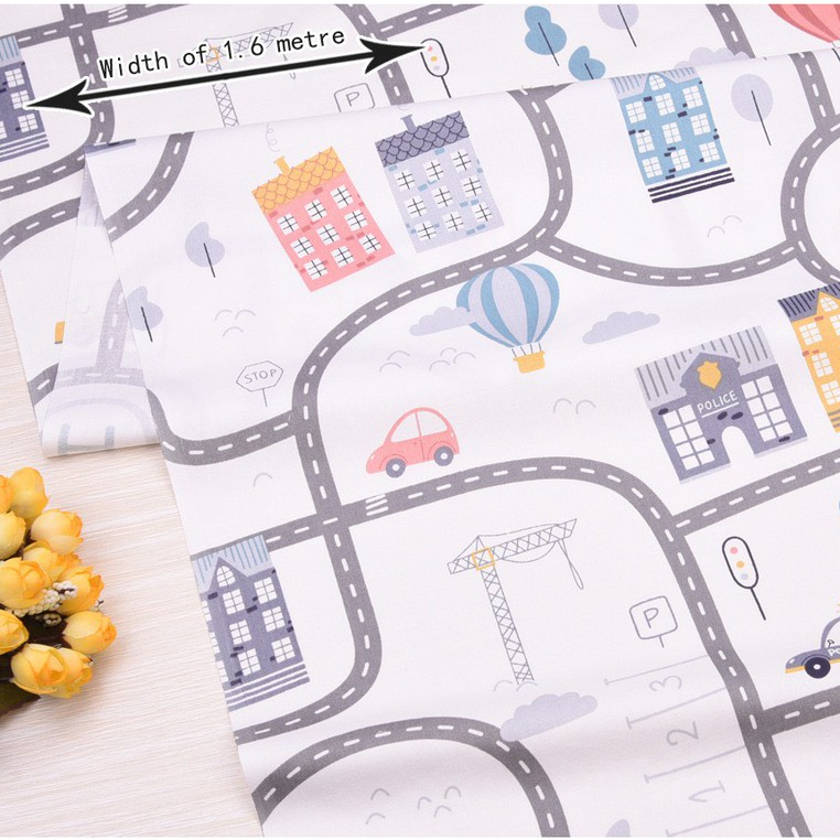 ผ้าคอตตอน 100% ทอทวิล หน้ากว้าง1.6 เมตร ตัดขายเป็นเมตร พิมพ์ลายแผนที่ ลายหมีกวาง