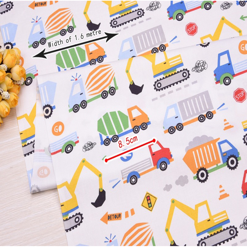 ผ้าคอตตอน 100% ทอทวิลคอตตอน ผ้าเมตร หน้ากว้าง1.6 เมตร ลายไดโนเสาร์ ลายรถ ลายเด็กผู้ชาย