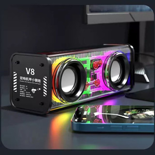 ใหม่ล่าสุด ลำโพงบลูทูธ V8 TWS Transparent Mecha Speaker ไฟหลากสี RGB วิ่งในลำโพงโปร่งใสตอนเปิดใช้งาน Cyberpunk Style