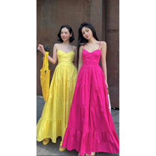 เดรสยาวสีแซ่บมาก  สีไหนก็สวยค่ะ 2 สี ชมพู และ เหลือง