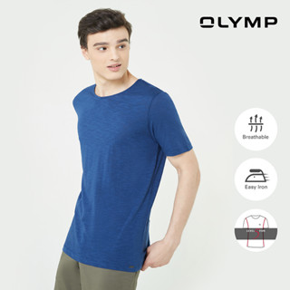 OLYMP Level Five Casual T-Shirt เสื้อยืด สีน้ำเงิน ทรงพอดีตัว ยืดหยุ่นได้ดี ระบายอากาศได้ดี แห้งไว