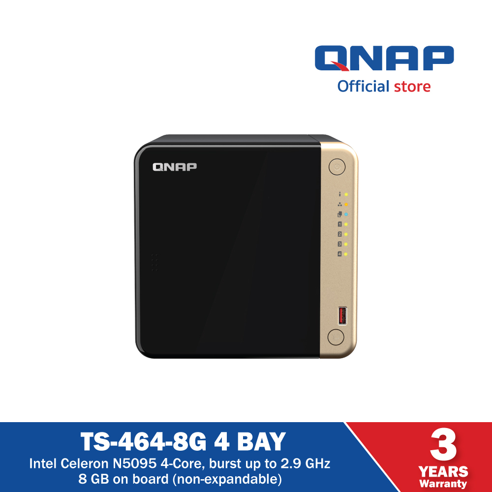 QNAP TS-464-8G 4Bay NAS Intel Celeron N5105/N5095 4-Core, burst up to 2.9 GHz, 8 GB on board (non-ex