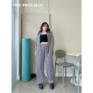 🔥Plussize🔥ชุดเซทเสื้อ+กางเกงคนอ้วน🔥Freesize อก:52”   Freesize เอว:30-54”