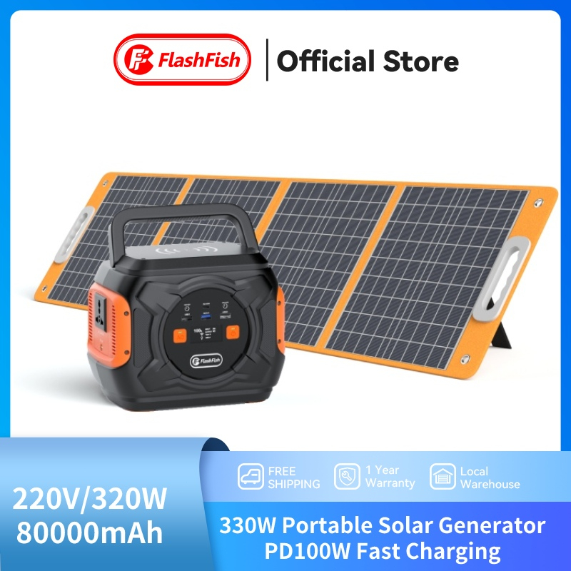 Flashfish 320W Portable Power Station with 100W Solar Panel for Camping แคมป์ปิ้ง Powerbox พลังงานแสงอาทิตย์