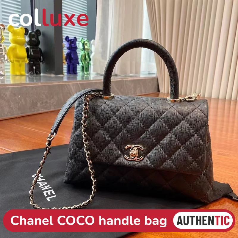 👜ชาแนล chanel COCO handle/ กระเป๋าสะพายข้างผู้หญิง/หูหิ้ว/กระเป๋าร่อซู้ล